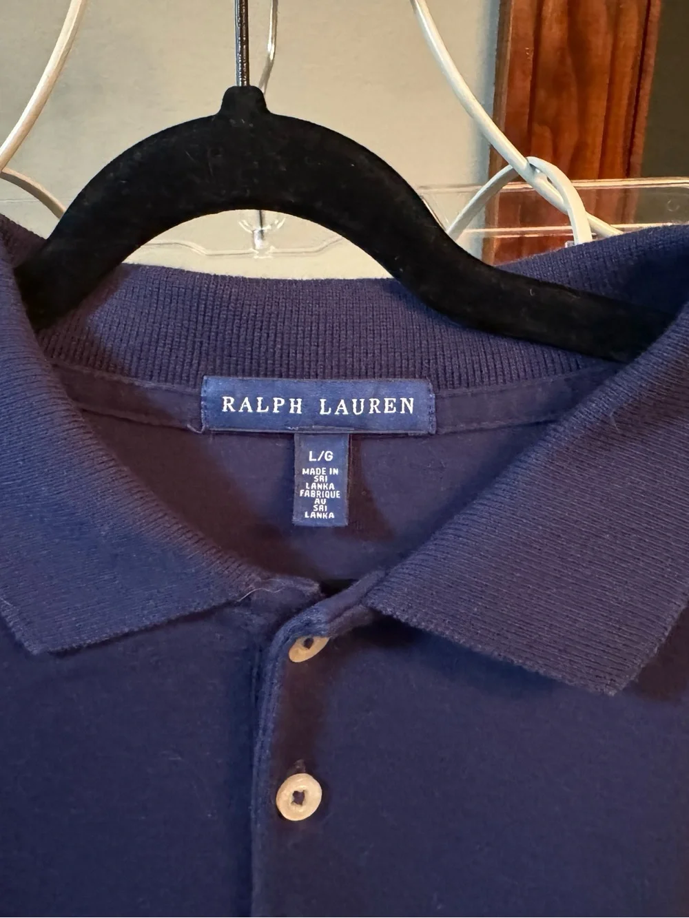 Ralph Lauren Navy Polo Shirt with Button Placket. Size L.